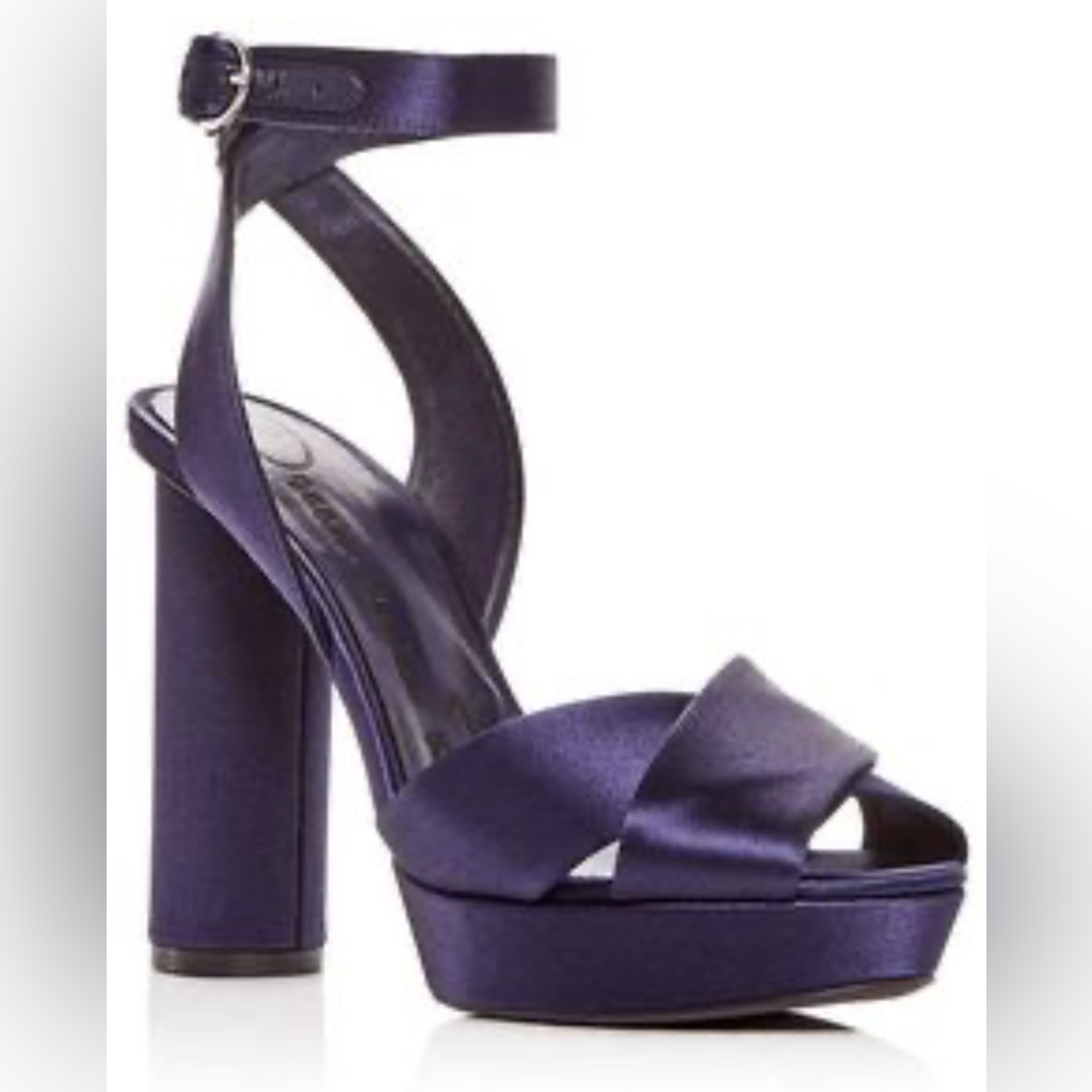 Oscar De La Renta Satin Dasha Platform Sandals In Navy